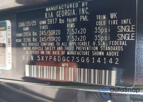 2025 Kia Telluride S z USA, uszkodzony, nr VIN 5XYP6DGC7SG614142